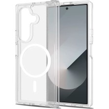 Samsung Galaxy Z Fold 7 Kılıf Darbe Emici Magsafe Şarj Şeffaf Parlak Arka Yüzey Sert Silikon Kapak