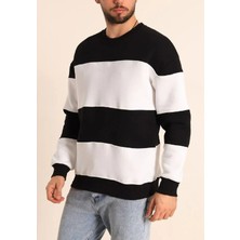 Parçalı Bisiklet Yaka Baskılı Sweatshirt - Siyah