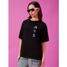 Kadın Baskılı Oversize T-Shirt - Siyah