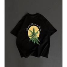 Ön ve Arka Baskılı Oversize Bisiklet Yaka T-Shirt- Siyah