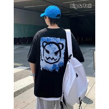 20/1 Penye Compack Bisiklet Yaka Kore Tarzı Sevimli Ayı Baskı Kısa Kol Erkek T-Shirt - Siyah