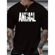 Anımal Desen Baskı Erkek Oversive Tişört, Grafik Tişört Erkek Yazlık Outdoor Kıyafetleri, Sporda ve Günlük Giyime Uygun  - Siyah