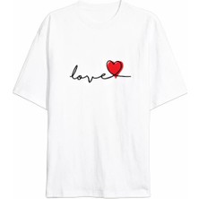 Sevgililer Günü Için Özel Tasarım Love Baskılı T-Shirt - Beyaz