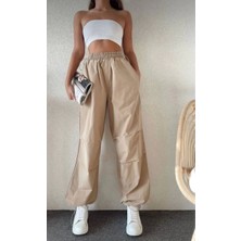 Kadın Cepli Paraşut Pantalon - Bej