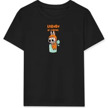 Kız Labubu Çocuk Baskılı T-Shirt - Siyah