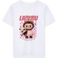 Kız Labubu Çocuk Baskılı T-Shirt - Beyaz