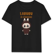Kız Labubu Çocuk Baskılı T-Shirt - Siyah