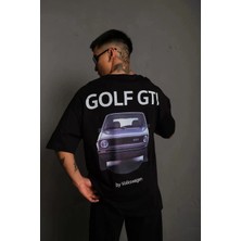 Erkek Sırt Golf Baskılı Oversize T-Shirt - Siyah