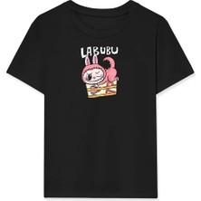 Kız Labubu Çocuk Baskılı T-Shirt - Siyah