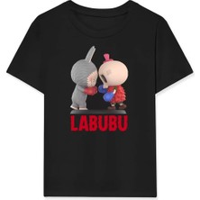 Kız Labubu Çocuk Baskılı T-Shirt - Siyah