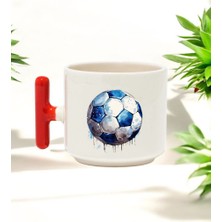 Futbol Topu Tasarımlı Kırmızı T Kulplu Seramik Baskılı Kupa Bardak 250 ml