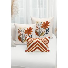 Bertille Home Çift Tarafı Dijital Baskılı  3'lü Kırlent Kılıfı Seti (Panç /punch Nakış Desen Görünümlü)