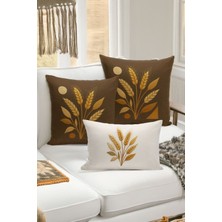 Bertille Home Çift Tarafı Dijital Baskılı  3'lü Kırlent Kılıfı Seti (Panç /punch Nakış Desen Görünümlü)