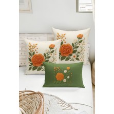 Bertille Home Çift Tarafı Dijital Baskılı  3'lü Kırlent Kılıfı Seti (Panç /punch Nakış Desen Görünümlü)