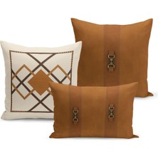 Bertille Home Klasik At Serisi Çift Tarafı Dijital Baskılı  3'lü Kırlent Kılıfı Seti (Horse)