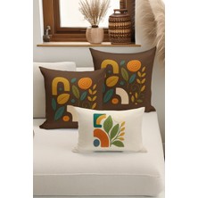 Bertille Home Çift Tarafı Dijital Baskılı  3'lü Kırlent Kılıfı Seti (Panç /punch Nakış Desen Görünümlü)