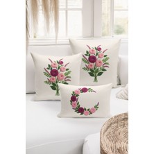 Bertille Home Çift Tarafı Dijital Baskılı  3'lü Kırlent Kılıfı Seti (Panç /punch Nakış Desen Görünümlü)