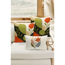 Bertille Home Çift Tarafı Dijital Baskılı  3'lü Kırlent Kılıfı Seti (Panç /punch Nakış Desen Görünümlü)