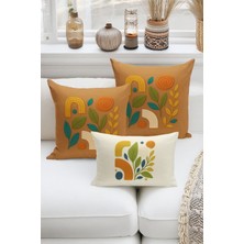 Bertille Home Çift Tarafı Dijital Baskılı  3'lü Kırlent Kılıfı Seti (Panç /punch Nakış Desen Görünümlü)