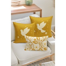 Bertille Home Çift Tarafı Dijital Baskılı  3'lü Kırlent Kılıfı Seti (Panç /punch Nakış Desen Görünümlü)