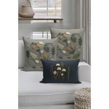 Bertille Home Çift Tarafı Dijital Baskılı  3'lü Kırlent Kılıfı Seti (Panç /punch Nakış Desen Görünümlü)