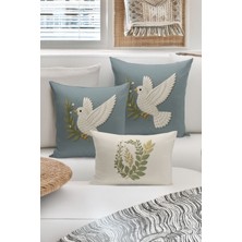 Bertille Home Çift Tarafı Dijital Baskılı  3'lü Kırlent Kılıfı Seti (Panç /punch Nakış Desen Görünümlü)