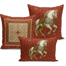 Bertille Home Klasik At Serisi Çift Tarafı Dijital Baskılı  3'lü Kırlent Kılıfı Seti (Horse)