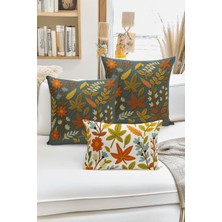 Bertille Home Çift Tarafı Dijital Baskılı  3'lü Kırlent Kılıfı Seti (Panç /punch Nakış Desen Görünümlü)