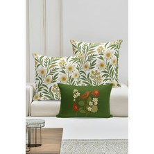 Bertille Home Çift Tarafı Dijital Baskılı  3'lü Kırlent Kılıfı Seti (Panç /punch Nakış Desen Görünümlü)