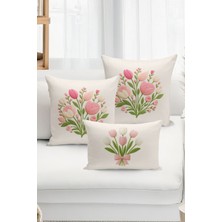 Bertille Home Çift Tarafı Dijital Baskılı  3'lü Kırlent Kılıfı Seti (Panç /punch Nakış Desen Görünümlü)