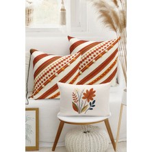 Bertille Home Çift Tarafı Dijital Baskılı  3'lü Kırlent Kılıfı Seti (Panç /punch Nakış Desen Görünümlü)