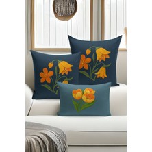 Bertille Home Çift Tarafı Dijital Baskılı  3'lü Kırlent Kılıfı Seti (Panç /punch Nakış Desen Görünümlü)