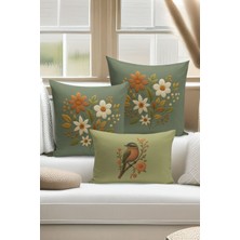 Bertille Home Çift Tarafı Dijital Baskılı  3'lü Kırlent Kılıfı Seti (Panç /punch Nakış Desen Görünümlü)