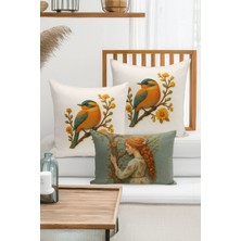 Bertille Home Çift Tarafı Dijital Baskılı  3'lü Kırlent Kılıfı Seti (Panç /punch Nakış Desen Görünümlü)