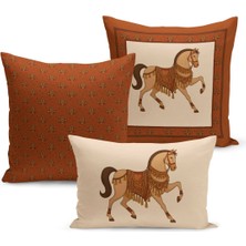 Bertille Home Klasik At Serisi Çift Tarafı Dijital Baskılı  3'lü Kırlent Kılıfı Seti (Horse)