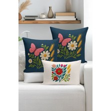 Bertille Home Çift Tarafı Dijital Baskılı  3'lü Kırlent Kılıfı Seti (Panç /punch Nakış Desen Görünümlü)