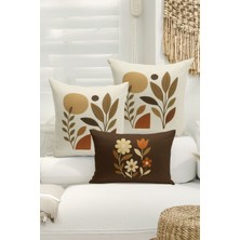 Bertille Home Çift Tarafı Dijital Baskılı  3'lü Kırlent Kılıfı Seti (Panç /punch Nakış Desen Görünümlü)