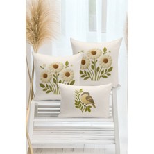 Bertille Home Çift Tarafı Dijital Baskılı  3'lü Kırlent Kılıfı Seti (Panç /punch Nakış Desen Görünümlü)