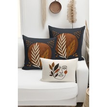 Bertille Home Çift Tarafı Dijital Baskılı  3'lü Kırlent Kılıfı Seti (Panç /punch Nakış Desen Görünümlü)