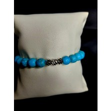 Mryart Mavi Turkuaz Taşı ve Metal Boncuk Detaylı El Yapımı Bileklik