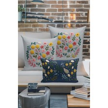 Bertille Home Çift Tarafı Dijital Baskılı  3'lü Kırlent Kılıfı Seti (Panç /punch Nakış Desen Görünümlü)