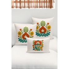 Bertille Home Çift Tarafı Dijital Baskılı  3'lü Kırlent Kılıfı Seti (Panç /punch Nakış Desen Görünümlü)