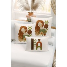 Bertille Home Çift Tarafı Dijital Baskılı  3'lü Kırlent Kılıfı Seti (Panç /punch Nakış Desen Görünümlü)