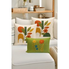 Bertille Home Çift Tarafı Dijital Baskılı  3'lü Kırlent Kılıfı Seti (Panç /punch Nakış Desen Görünümlü)