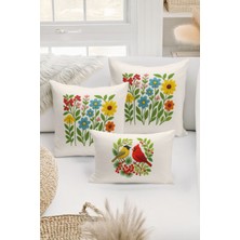 Bertille Home Çift Tarafı Dijital Baskılı  3'lü Kırlent Kılıfı Seti (Panç /punch Nakış Desen Görünümlü)