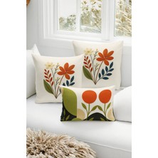 Bertille Home Çift Tarafı Dijital Baskılı  3'lü Kırlent Kılıfı Seti (Panç /punch Nakış Desen Görünümlü)