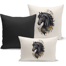Bertille Home Klasik At Serisi Çift Tarafı Dijital Baskılı  3'lü Kırlent Kılıfı Seti (Horse)