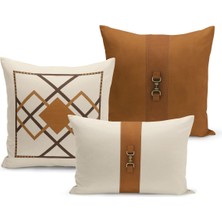 Bertille Home Klasik At Serisi Çift Tarafı Dijital Baskılı  3'lü Kırlent Kılıfı Seti (Horse)