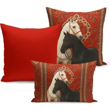 Bertille Home Klasik At Serisi Çift Tarafı Dijital Baskılı  3'lü Kırlent Kılıfı Seti (Horse)