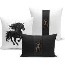 Bertille Home Klasik At Serisi Çift Tarafı Dijital Baskılı  3'lü Kırlent Kılıfı Seti (Horse)